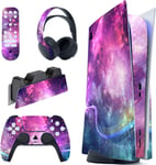 Kit De Autocollants Skin Decal Pour Ps5 Sticker Vinyle Pour Ps5 Console&manette&station De Charge&casque&télécommande Média-Édition Régulière-Galaxie Violette