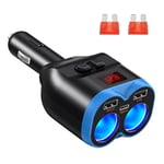 Linkstyle Car Charger Cigarette Lighter Splitter, Dual USB A & PD USB Socket Splitter with LED Voltmeter Fast Charging for 12V/24V Car Devices