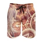 kikomia Men's Swimming Trunks Japanese Kitsune Nine Tails Fox Sunset Print Vintage Surf Shorts with Pockets White 6XL