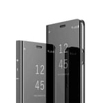 MISKQ case for Samsung Galaxy S20 FE 4G,Plating mirror Slim folding observation table makeup mirror practical flip holster for Samsung Galaxy S20 FE 4G(black)