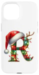 Coque pour iPhone 15 Red Christmas Plaid Initial R Monogrammed Santa Hat Letter R