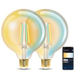 Aigostar Ampoule Connectee Alexa Vintage à Filament. E27 G125 6W Smart Bulb, 806LM, Blanc chaud Dimmable 2700K -6500K. Compatible Alexa et Google Home. Aucun HUB requis, WiFi 2,4 GHz, 2 Unités