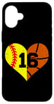 iPhone 16 Plus Softball Basketball Number 16 Jersey Funny Heart Game Day Case