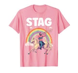 Funny Stag Do Pink Rainbow Man Riding A Horse Stag Costume T-Shirt