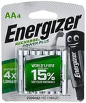 Energizer Rechargeable Battery AA, Recharge Power Plus, 4 Pack