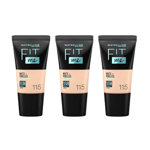 Maybelline Fit Me Matte & Poreless 16 Hour Foundation Tube 18ml – 115 Ivory  x3