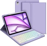 Clavier ?tui Pour Ipad Air 6 G?n?ration 11"" M2 2024, Italien Qwerty Clavier R?tro?clair? Amovible Et ?tui Pour Ipad Air 6 G?n?ration 11"" / Air 5/ Air 4 G?n?ration 10,9"", Violet