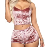 Kvinnors underkläder sexiga underkläder pyjamas set sammet cami crop rosa L