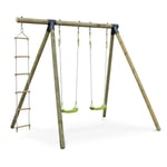 Sweeek - Aire de jeux mistral en bois avec 2 balançoires et échelle en corde en pin autoclave