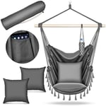 tillvex Hamac Chaise Suspendu + 2 Coussins | Chaise à Franges avec Porte-Boisson - Intérieur et Extérieur | Hamac Siége de Suspension, Balançoire pour Balcon, Jardin, Terrasse