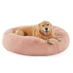 Bedsure Donut Dog Bed Extra Large - Calming Dog Bed for Anti-Anxiety, Round Dog Bed Washable, Fluffy Pet Beds for Large Dogs, Pink, 115x115x25cm