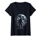 Womens Bigfoot Silhouette Moon Night Sky Sasquatch Hunter Bigfoot V-Neck T-Shirt