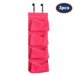 3pcs Over Door Hot Pink 4 Tier  Hanging Room Organiser  Storage Space Saver