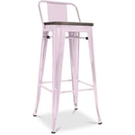 Tabouret de bar design industriel avec dossier - Bois et acier - 76cm - Stylix Rose pâle