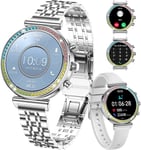 Montre Intelligente Pour Femmes, ¿¿Cran Hd 1,27 ?, Appels Bluetooth, Fitness Tracker, Montre Intelligente Sportive Pour Femmes Pour T¿¿L¿¿Phones Android Ios, Fr¿¿Quence Cardiaque/Moniteur (Argent)