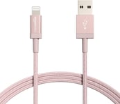 Câble USB-A vers Lightning en nylon tressé Chargeur certifié MFi pour iPhone Rose doré 1.8 m Lot de 2