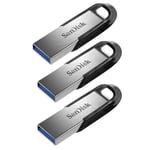 3pcs SanDisk Ultra Flair 128 Go Clé USB 3.0 dotée d'un corps épuré en métal 150 Mo/s - Noire