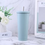 (Blue)Stainless Steel Straw Vacuum Cup Straw Vacuum Cup Keep Temperature