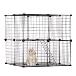 VEVOR Cage Chat 2 Niveaux, Grand Enclos Chats Fil Métallique Modulable à Monter, avec Échelle, Plate-Forme de Repos Réglable, Espace d'exercice Extérieur Intérieur pour Petits Animaux, 711x711x711 mm