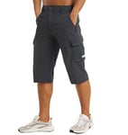 MAGCOMSEN Mens 3/4 Length Cargo Shorts Lightweight Ripstop Work Shorts with Zip Pockets Casual Summer Lightweight Thin Shorts Pants Jogger Capri Long Breathable Shorts Dark Grey, 34