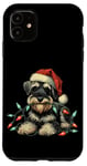 Coque pour iPhone 11 Schnauzer Cordon lumineux de Noël à mâcher mignon Noël