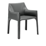 Cassina - 413 Cab, Sadelläder Grey - Ruokapöydän tuolit - Mario Bellini - Harmaa - Nahka/Metalli