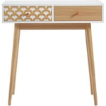 Bata - Console utah blanc et effet chêne 2 tiroirs 80cm