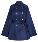 SCARLET DARKNESS Manteau cape à double boutonnage avec col à revers et ceinture pour femme, bleu marine, S