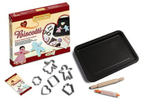 Guardini Coffret cadeau « Voglia di Biscotti », 1 plaque rectangulaire 26 x 37cm + 1 rouleau à pâtisserie + 6 découpes-pâte + 1 stylo de décoration +1 livre de recettes, Moule en acier, noir