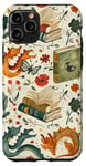 Coque pour iPhone 11 Pro Motif de ver de bibliothèque Cute Dragon Books Cottagecore