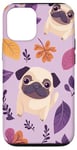 Coque pour iPhone 12/12 Pro Carlin floral violet avec feuilles d'automne et latte à la citrouille et aux épices