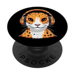 Leopard Gecko with Headphones Music Funny PopSockets Adhesive PopGrip