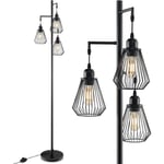 Lampadaire sur Pied Salon Industriel, Lampe Salon sur Pied avec avec 3 Abat-jour, Interrupteur à Pied, Base en Ciment, Douille E27, Lampadaire Salon