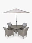 LG Outdoor St Tropez 4-Seater Round Garden Dining Table & Chairs Set with Parasol