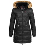 Geographical Norway Veste d'hiver pour femme avec capuche en fourrure Cora IMS avec bonnet S M L XL XXL, Debby Black, L