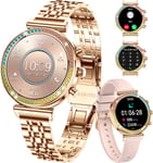 Montre Intelligente Pour Femmes, ¿¿Cran Hd 1,27 ?, Appels Bluetooth, Fitness Tracker, Montre Intelligente Sportive Pour Femmes Pour T¿¿L¿¿Phones Android Ios, Fr¿¿Quence Cardiaque/Moniteur (Or)