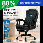 ELFORDSON Massage Office Chair with Footrest Executive Gaming Seat PU Leather