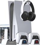 Ps5 Support Vertical, Ventilateur De Refroidissement, Dual Chargeur Station De Charge Contrôleur, Jeux Stockage Stand Pour Manette Dualsense, Playstation 5 Media Remote Et Support De Casque