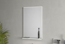 Miroir chauffant anti-buée rectangulaire lumineux LED avec rebord, station de recharge pour smartphone et brosse à dents, 50cm