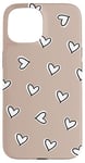 Coque pour iPhone 15 Beige Hearts Pattern Trendy Valentine Theme