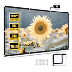 120 inch Projector Screen - 16:9 4K FHD Foldable Anti-Crease Double-Sided Projection Projector Screen for Home Theater Cinema Indoor Outdoor Backyard Party