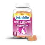 VITALDIN Biotin & Collagen Gummies – Beauty Supplement – 2500 mcg Biotin, 100 mg Collagen, Vitamins C + E – 60 Chewable Gummies (1 Month Supply), Citrus Flavour – Hair & Skin Support – Gluten Free