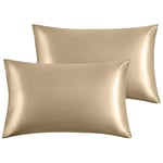 Yorkshire Bedding Satin Pillow Cases 2 Pack – Luxurious Champagne Pillowcases For Hair and Skin Standard Size with Envelope Closure Hypoallergenic 50 x 75 cm