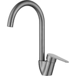 Mitigeur évier canggu en acier inoxydable avec cartouche céramique acs 2,4 x 33,2 x 34,2 cm - Inox brossé - Allibert