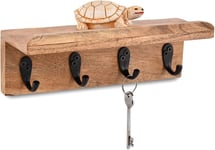 Indus Lifespace Acacia Wood Rustic Key Holder for Wall, Farmhouse Wall Shelf wi