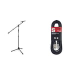 Tiger MCA68-BK Microphone Boom Stand, Mic Stand with Free Mic Clip - Black & Stagg SMC6 6 metre standard microphone cable