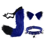 Cat Ears and Werewolf Animal Tail Cosplay Kostym - Perfet blue black 50cm