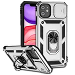 Hitaoyou iPhone 11 Case, iPhone 11 Case with Camera Cover & Kickstand Military Grade Shockproof Heavy Duty Protective with Magnetic Car Mount Holder Phone Cases for iPhone 11 Silver