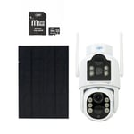 PNI Ensemble caméra de vidéosurveillance IP792, Double Objectif 2MP + 2MP, Panneau Solaire 3W et Carte mémoire MicroSD 128 Go Incluse