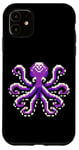 Coque pour iPhone 11 Violet Pixel Octopus Retro Vibes